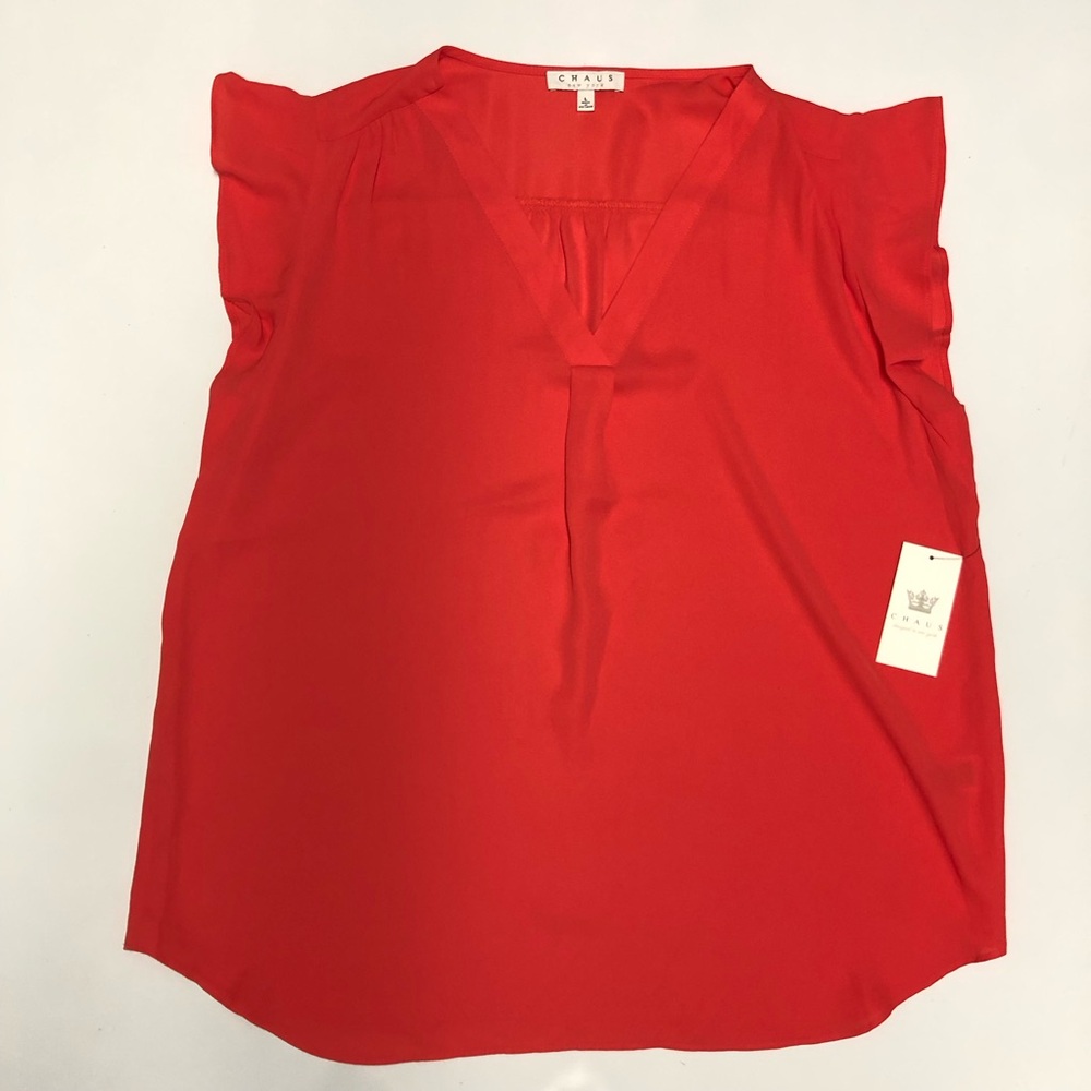 Chaus Women's orange V-Neck Cap Sleeve Blouse Size L